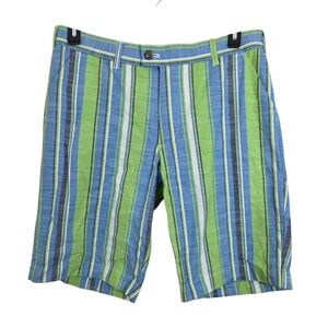 Loudmouth Golf Shorts Blue Green Striped Size 33 Men's Preppy Activewear